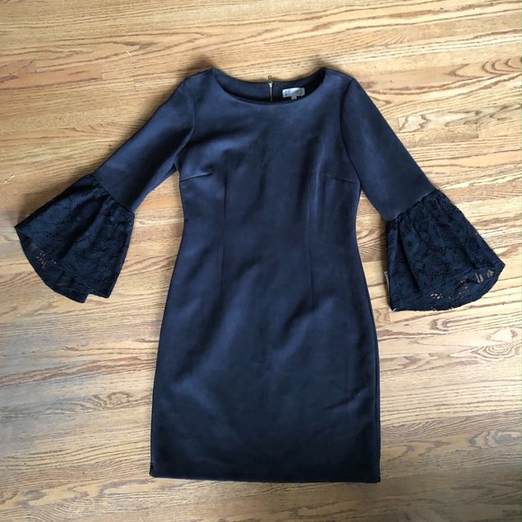 NANETTE LEPORE Size10 Faux Suede Lace Sleeve Dress - Picture 1 of 4
